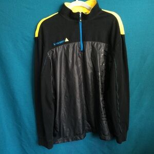 Vintage Le Coq Sportif Golf Large 1/4 zip Pullover Balck and Yellow Nylon Front